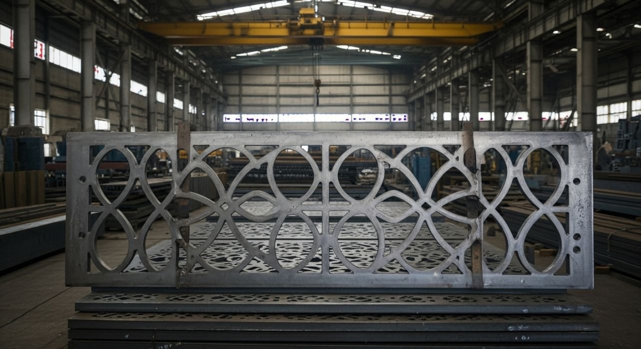CNC lazer kesim makinesinin çalışmasını gösteren görsel.