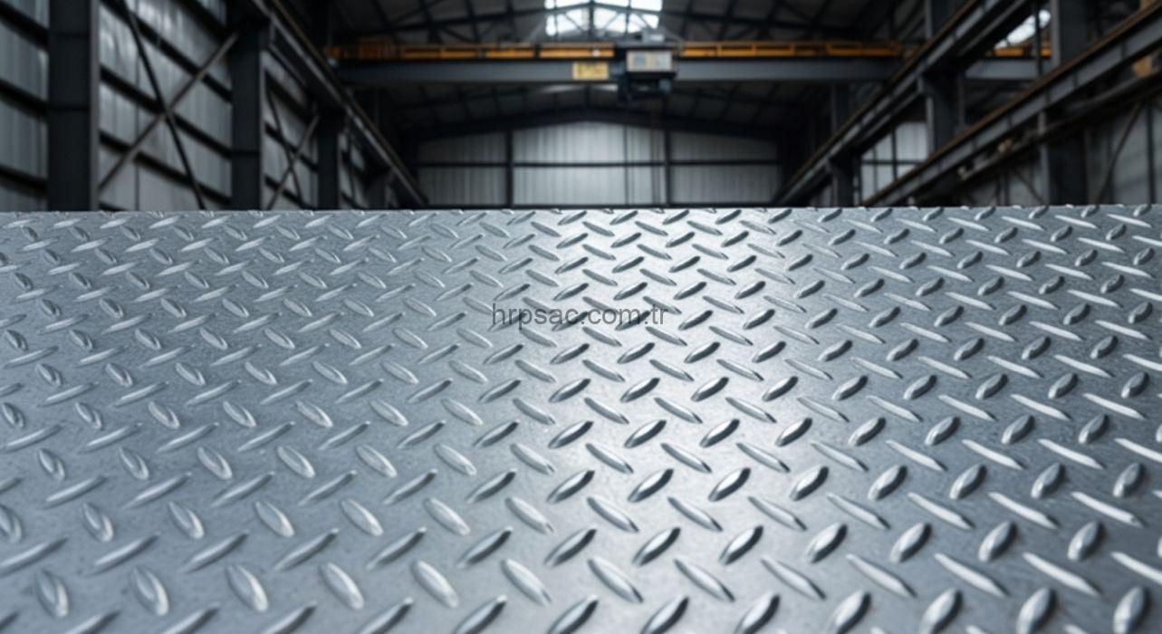 Fabrika içerisinde bulunan metal merdiven basamakları.