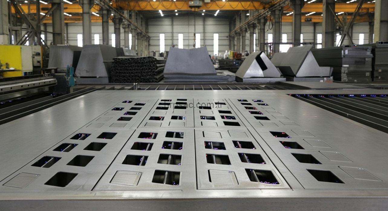 Metal işleme fabrikasında plazma kesim ile hazırlanan parçalar.