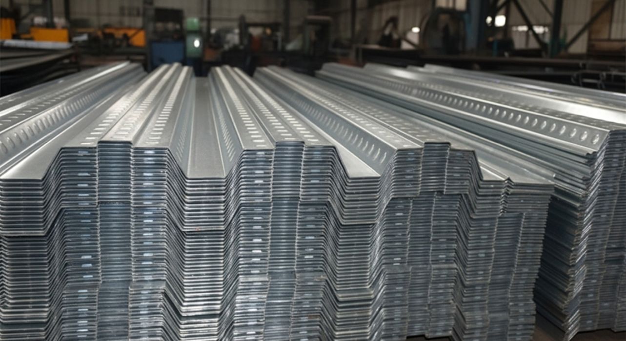 Mimari bir projede kullanılan 27/200 model beton altı trapezin yakın çekimi.