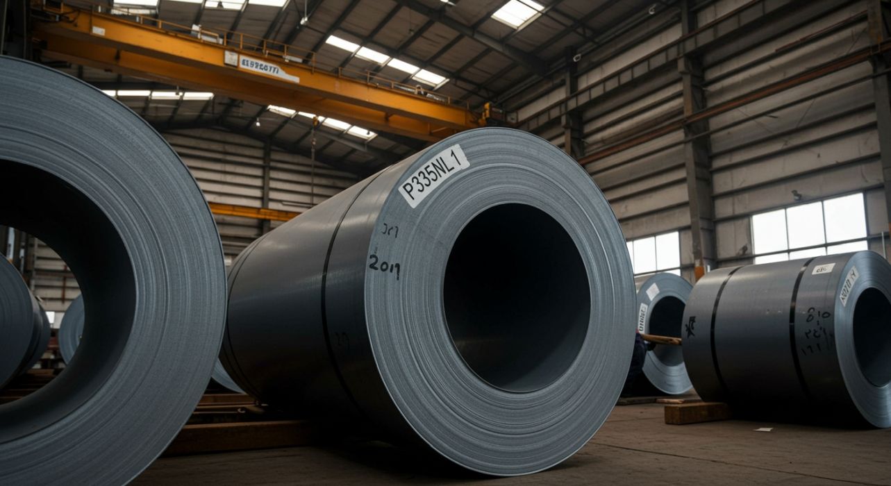 P335NL1 sac levhalarından oluşan metal istif.